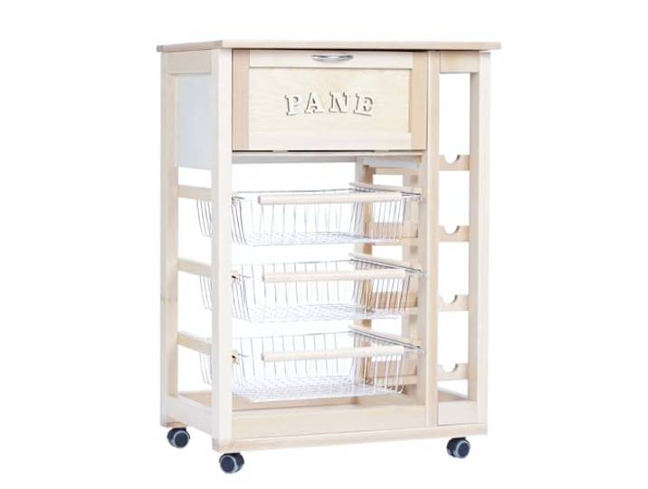 LIBEROSHOPPING.eu - LA TUA CASA IN UN CLIK Küchenwagen Brotkorb und Flaschenhalter aus Holz mit Rädern (Natürlich)