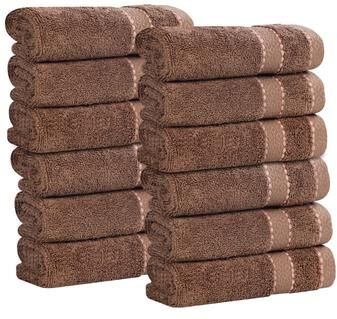 Blue Nile Mills Luxury Diamond Border Egypt Produced Giza Cotton Blend Heavyweight Plush 12-Piece Face Towel Set
