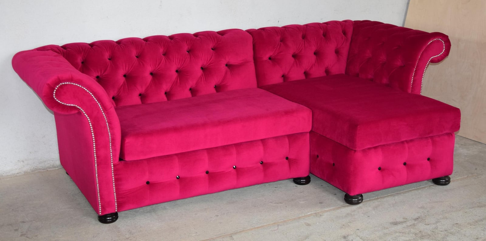 Design Chesterfield hoekbank in roze textiel