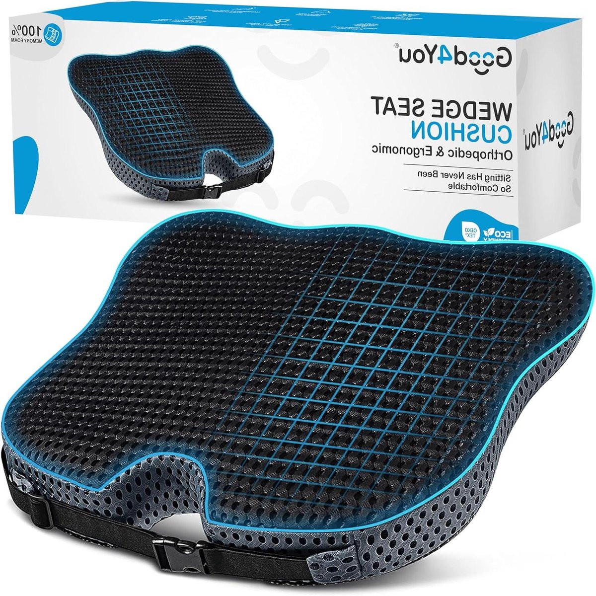 Orthopedisch Wigkussen van Memory Foam in Zwart Blauw voor Comfortabel en Ergonomisch Zitten