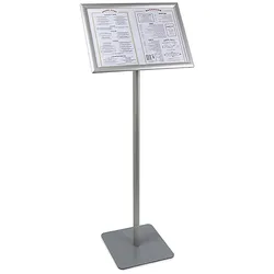 Infoständer, DIN A3, Bodenplatte aus Stahl, Klapprahmen mit 25 mm Profil, Ecken auf Gehrung, Aluminium, silber, Aluminium, Stahl