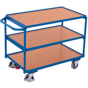 VARIOfit Tischwagen sw-600.601, aus Metall & Holz, mit 3 Etagen, Tragkraft 250kg, 985 x 590mm