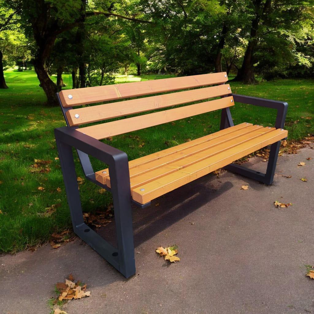 Moderne Bank 150 cm Pinia mit Rückenlehne, robustes Stahlgestell, pulverbeschichtet
