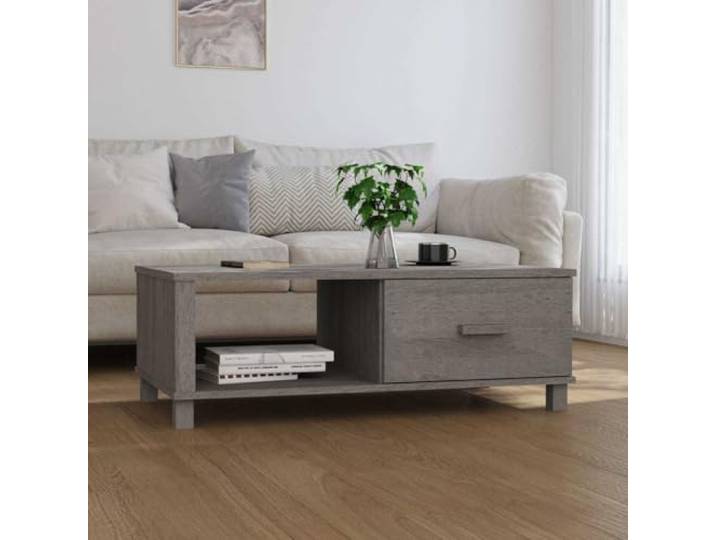 HEFZGDB HAMAR Couchtisch aus Massivholz Kiefer 100x55x35 cm Hellgrau mit Schublade und Fach für Wohnzimmer, Beistelltisch mit Stauraum und Stabiler Tischplatte