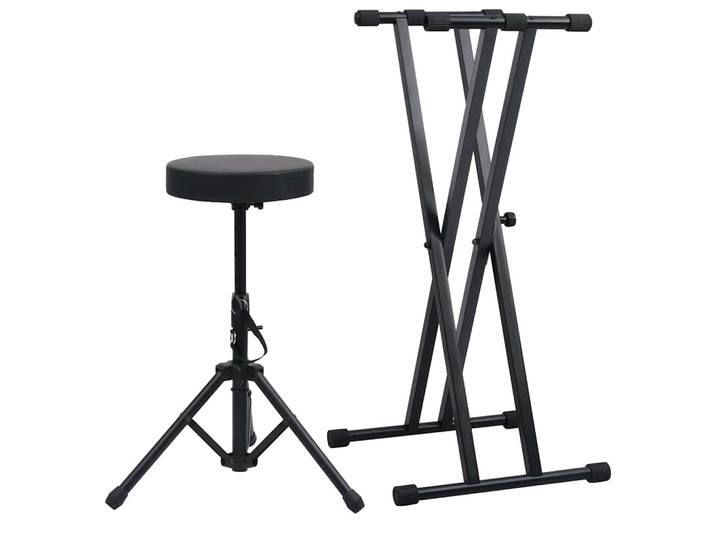 vidaXL Doppelstrebiger Keyboard-Ständer und Hocker Set Schwarz