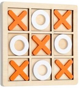 Inspired Living Wooden Tic Tac Toe Game Board For Family Fun, Outdoor Play & Kids Learning orange