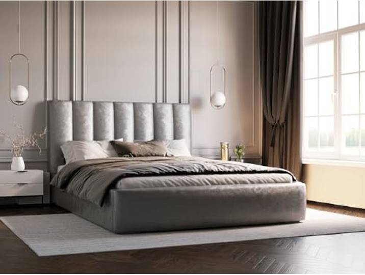 Emporius Polsterbett 140x200 Velor - Design Doppelbett, Schlafzimmer, Bett mit Lattenrost, Samtstoff, Bettkasten, Doppelbett 140x200 (Hellgrau - Ikoo 19)