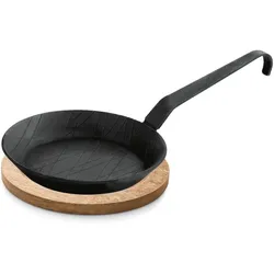 4x Brat- Servierpfanne Ø 24 cm Eisen + 4x Holzuntersetzer
