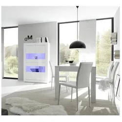 Aucune, Vitrine + Buffetschrank, Vitrine - BASICO - 4 Türen - Hochglanzlack weiss - 101 x 42 x 161 cm (101 x 42 x 161 cm)