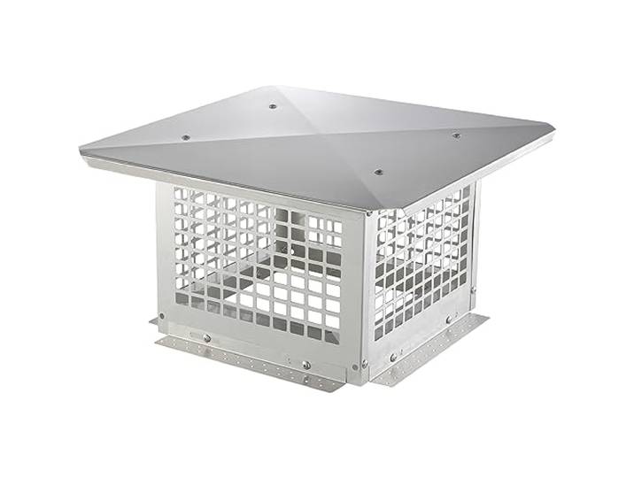 VEVOR Chapeau de Cheminée 305x305 mm Chapeau de Conduit Cheminée Base Carrée Acier Inoxydable 304 Couvercle Bouchon Protection Anti-Oiseaux Pare-Vent avec Accessoires pour Différents Types Cheminées