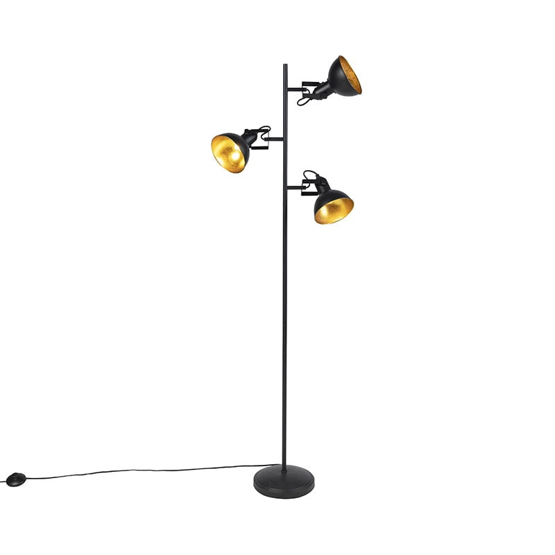 Qazqa Smart vloerlamp zwart en goud met 3 wifi ledlampen