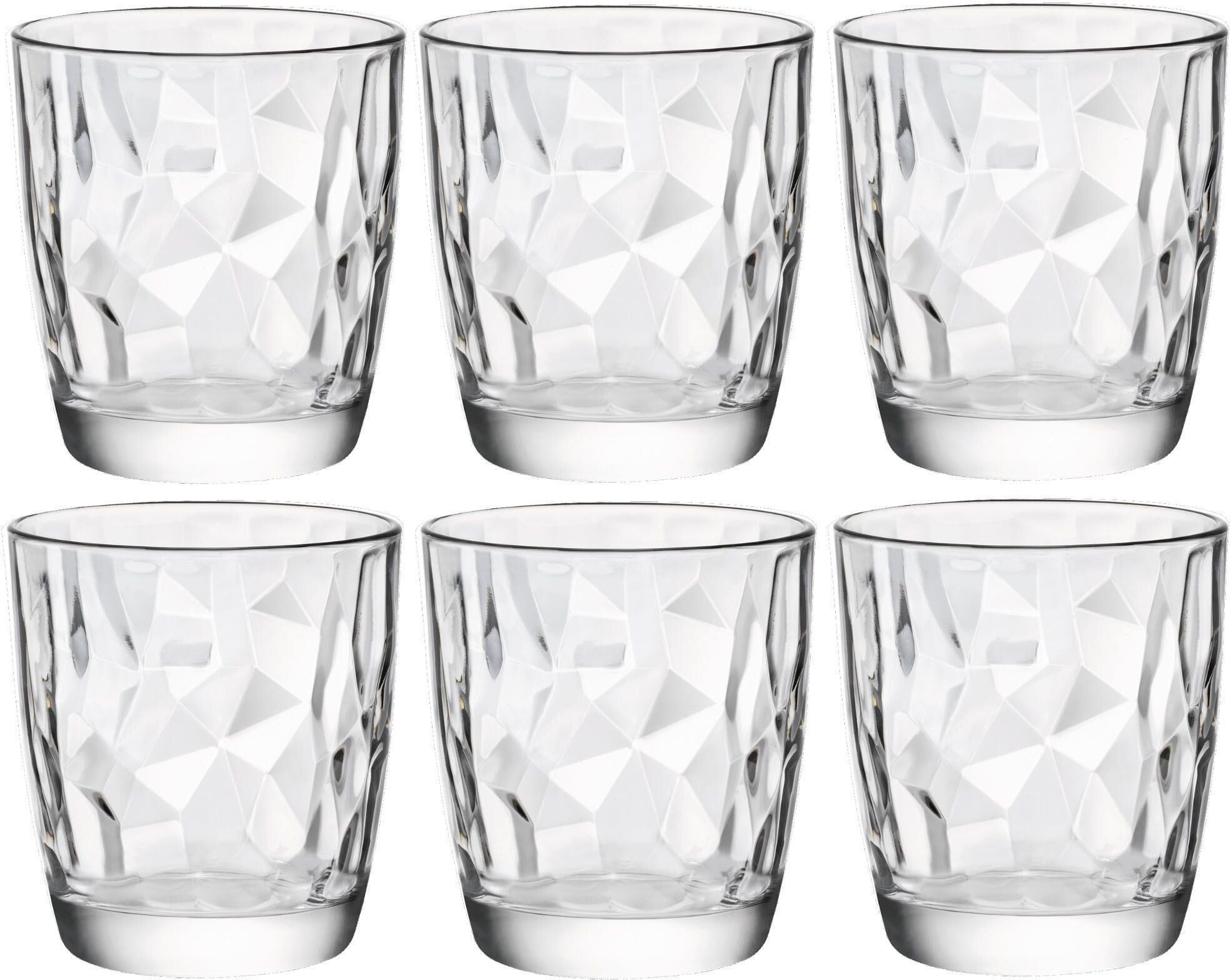 Whiskyglas BORMIOLI ROCCO "Whiskyglas Diamond 3", transparent, H:9,3cm Ø:8,4cm, Glas, Trinkgefässe, Whiskyglas transparent Ø 8,4cm x 9,3cm, 300ml, 6 Stk.