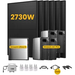 EcoFlow Stream Ultra X, Solaranlage mit Speicher, mit 6 x 455W Bifazialen Solarmodulen, by Powerness - Stream Ultra X + 4 x Stream AC Pro | 11520Wh / 4 x Smart Plug / Standardversand