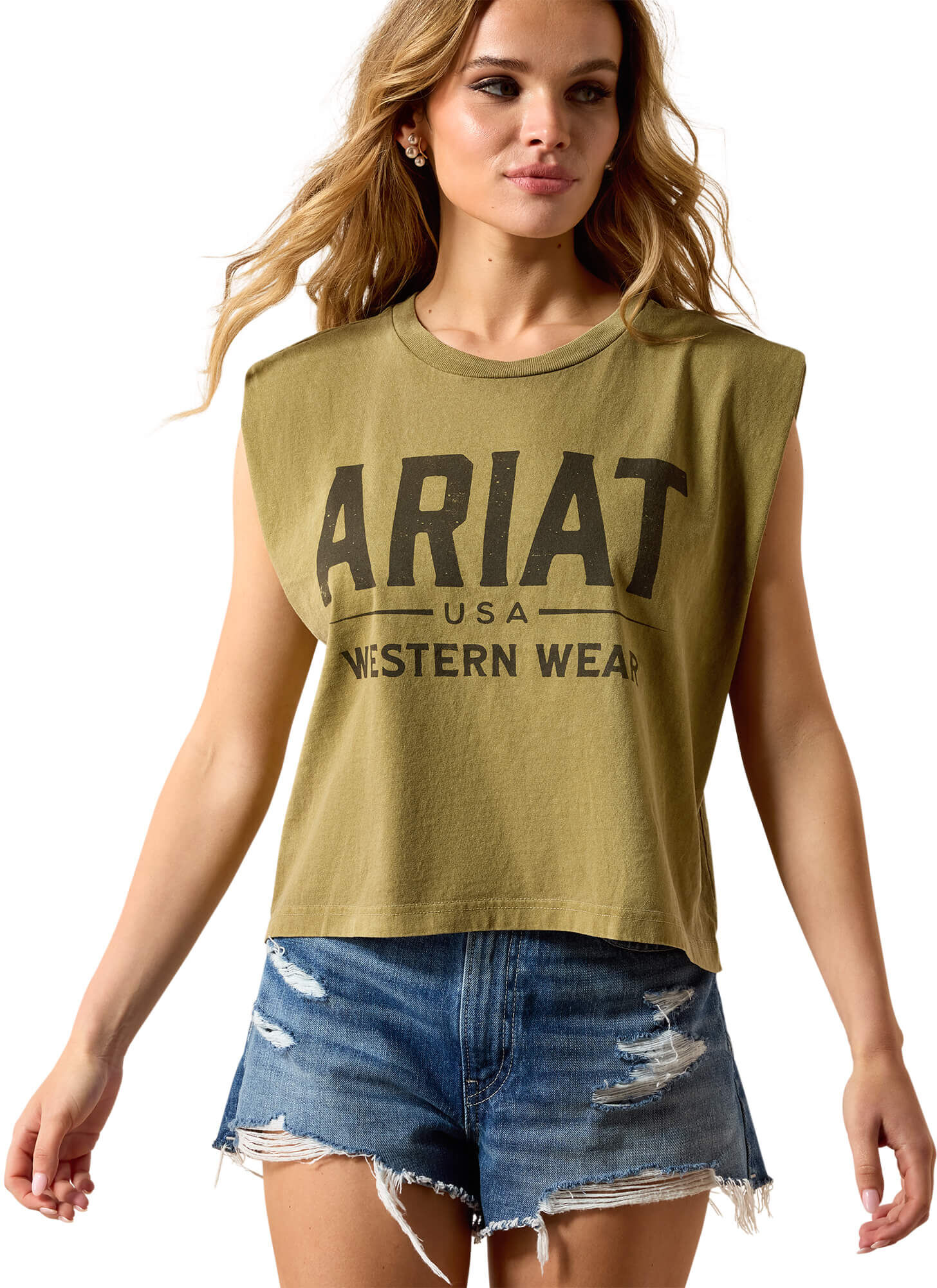 Women's Authentic Wear T-Shirt in Faded Army Cotton, Size: 2XL by Ariat