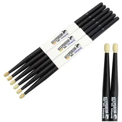 keepdrum 5AB Black Hickory Drumsticks Schwarz 3 Paar (Schlagzeug), Drumsticks + Schlägel, Schwarz