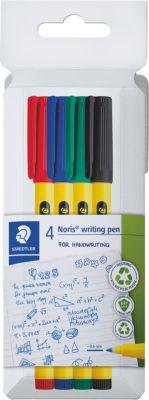 Staedtler Fineliner Noris, Rundspitze, Strichbreite 0,6 mm, Tinte auf Wasserbasis, Recycling-Kunststoff, farbsortiertes 4er-Set