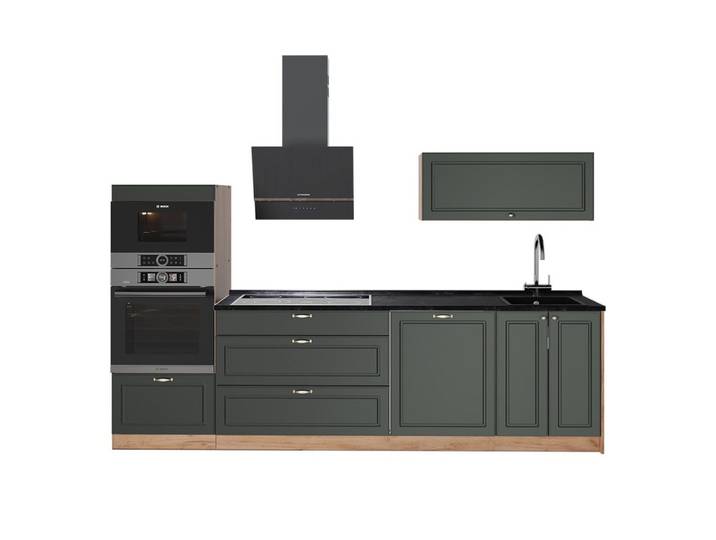Vicco Küchenzeile Fame-Line, Grün-Gold Landhaus/Goldkraft Eiche, 280 cm ohne Arbeits...
