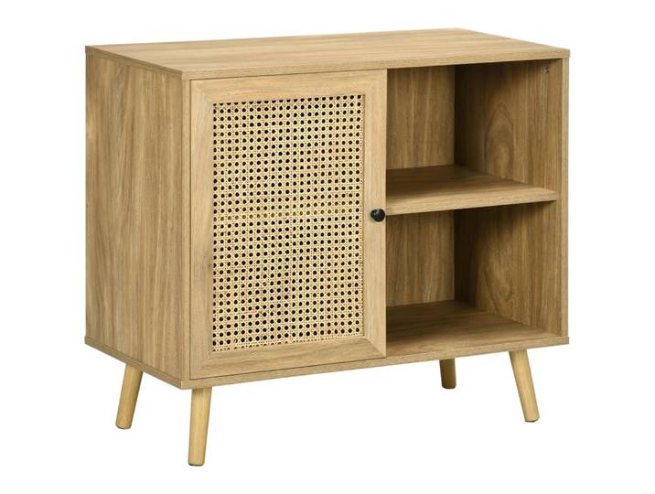 Buffet style bohème porte étagère 2 niches aspect bois manguier rotin