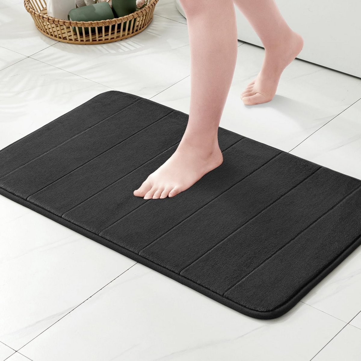Absorberende badmat van traagschuim met antisliponderkant voor badkamer en keuken - Donkergrijs