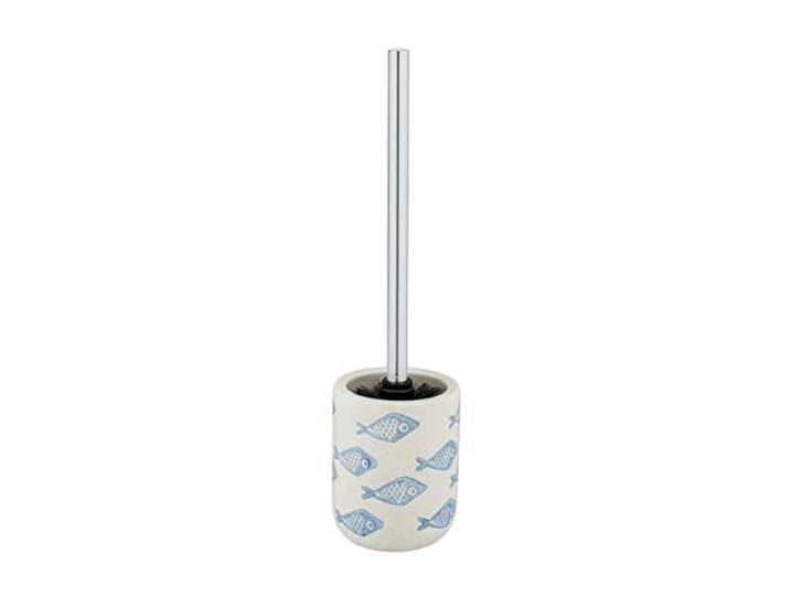 WENKO WC-Garnitur Mod. Aquamarin, hochwertiger Bürstenhalter aus edler Keramik in mattem Weiß mit Blauer, maritimer Szenerie, handbemalt, hygienische WC-Bürste, Ø 10 x 40 cm