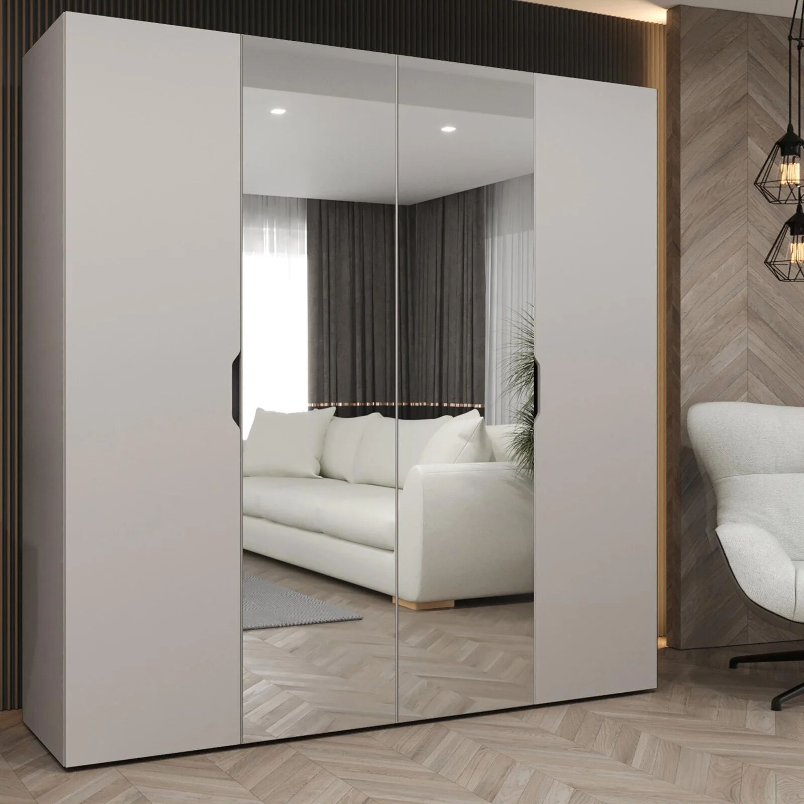 garneroarredamenti Armadio 200x202 cm 4 ante con specchio beige cashmere Valencia