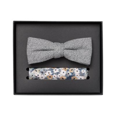 Fliege VENTI "VENTI Set aus Fliege und Einstecktuch gemustert", Herren, grau (hellgrau), 52% Polyester, 47% Baumwolle, 1% Elasthan, Fliegen