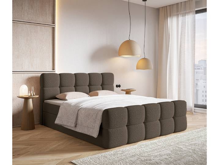 Boxspringbett 180 x 200cm Bouclé Stoff Leke Braun
