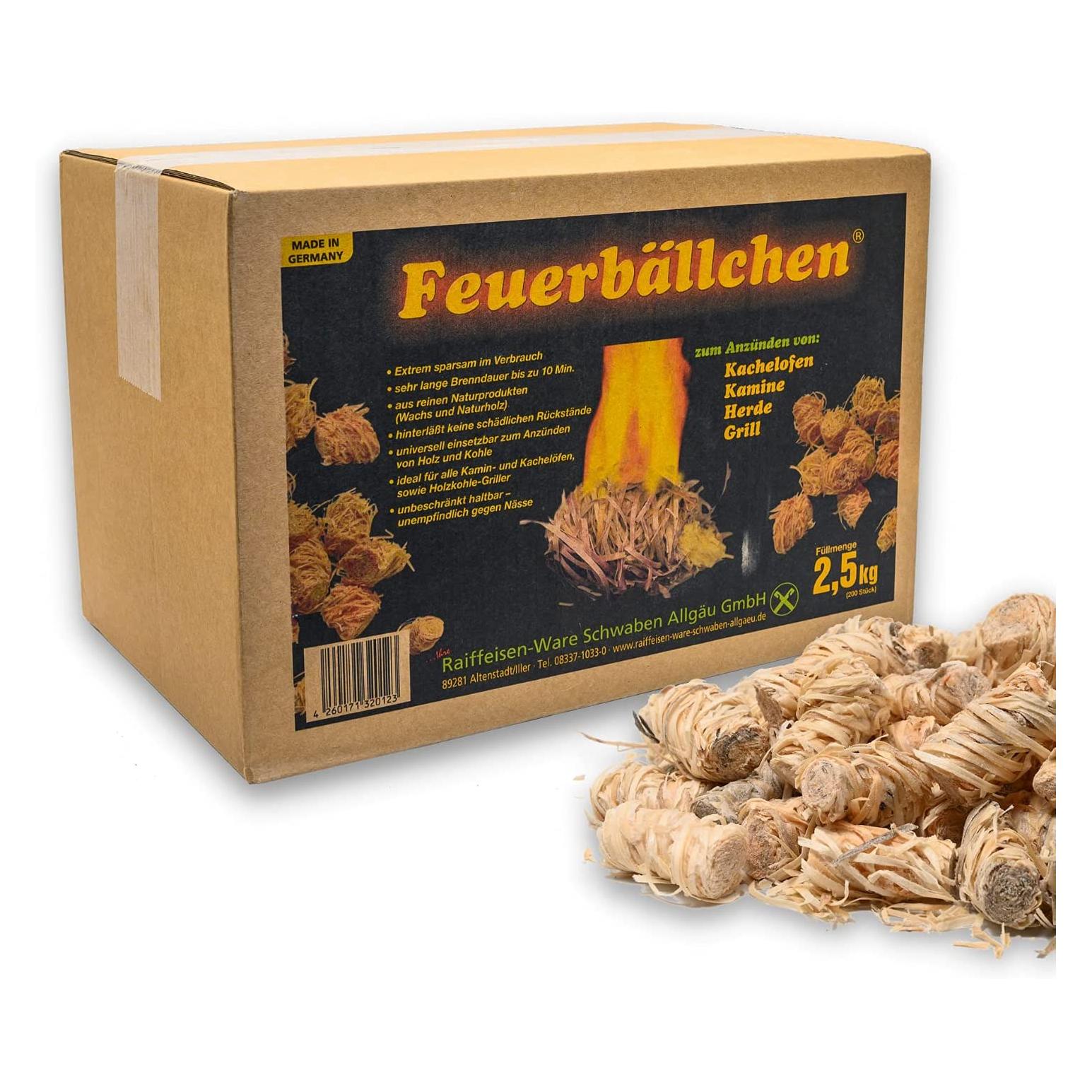 Raiffeisen-Waren Feuerbällchen zum Anzünden von Kachelofen, Kamin-2,5 kg Schachtel ca. 200 Stück (87924)