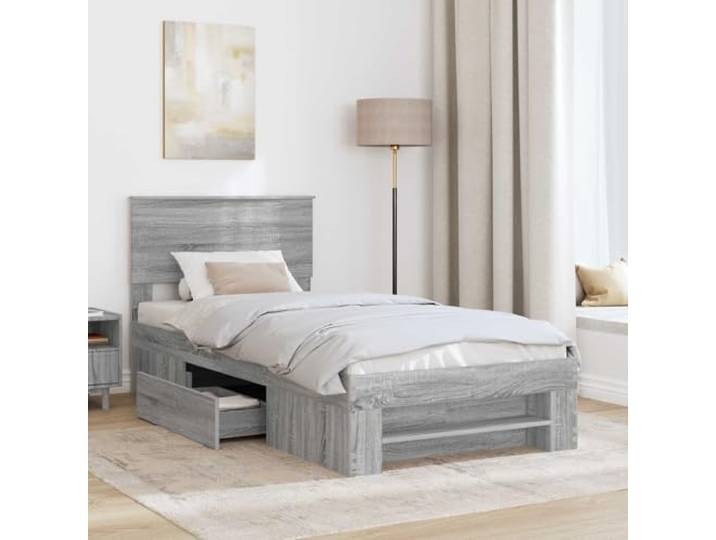 SKTQYQO Bettgestell Grau Sonoma 100 x 200 cm Holz mehrschichtig Integriertes Kopfteil, modernes Design, glatte Oberfläche, stabile Basis für Zimmer
