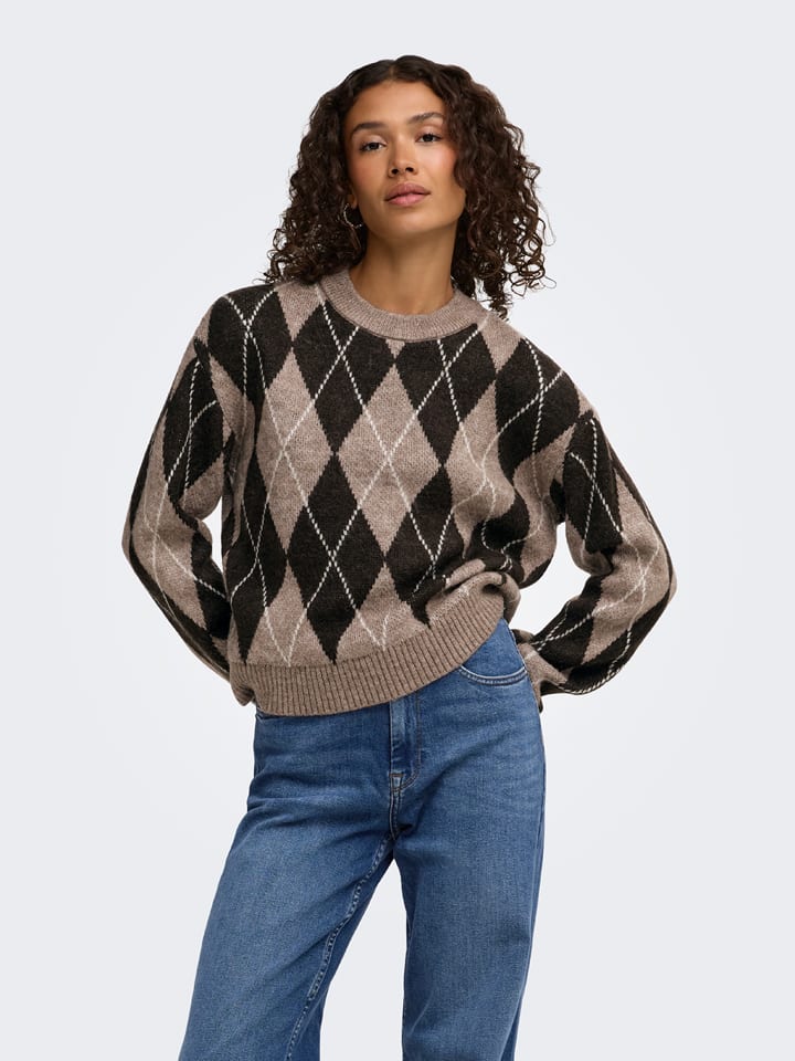 JDY Pullover "Bianka" in Taupe/ Schwarz - XXL