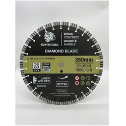 Indian Professional, Sägeblatt, Segment Turbo Cut Diamanttrennscheibe 350mm 15mm