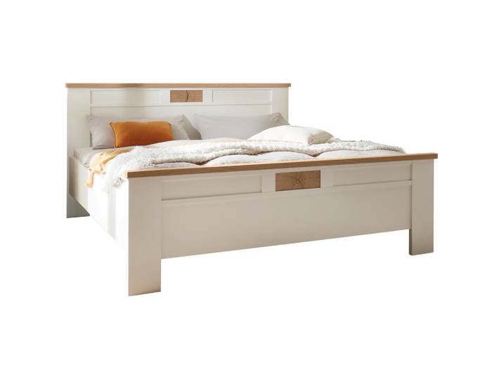 Landscape Bett, Weiß, Eiche Bianco, 180x200 cm, DIN EN ISO 9001, Made in Germany, Goldenes M, für Lattenrost geeignet, Rollrost geeignet, Schlafzimmer, Betten, Doppelbetten