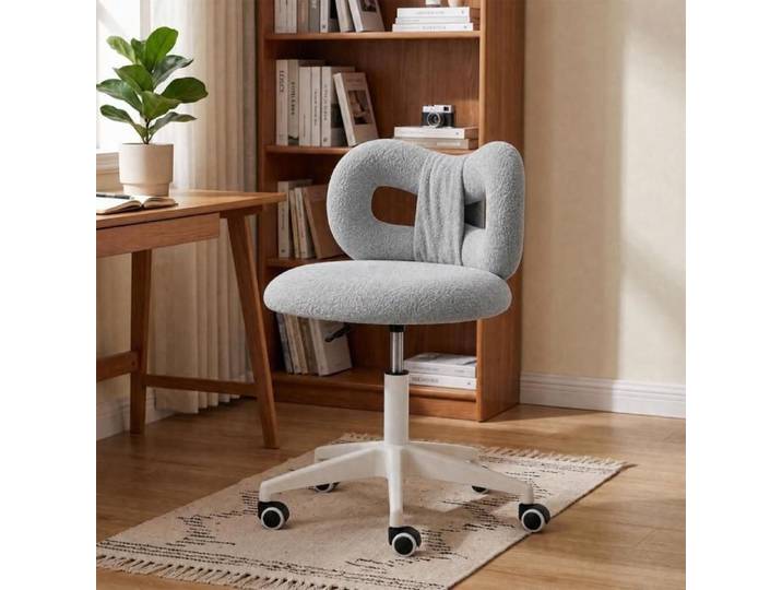 MENGDA Chaise de bureau sans accoudoir en tissu Teddy-Chaise de maquillage pivotante 360°Hauteur ajustable-Pour chambre adolescente