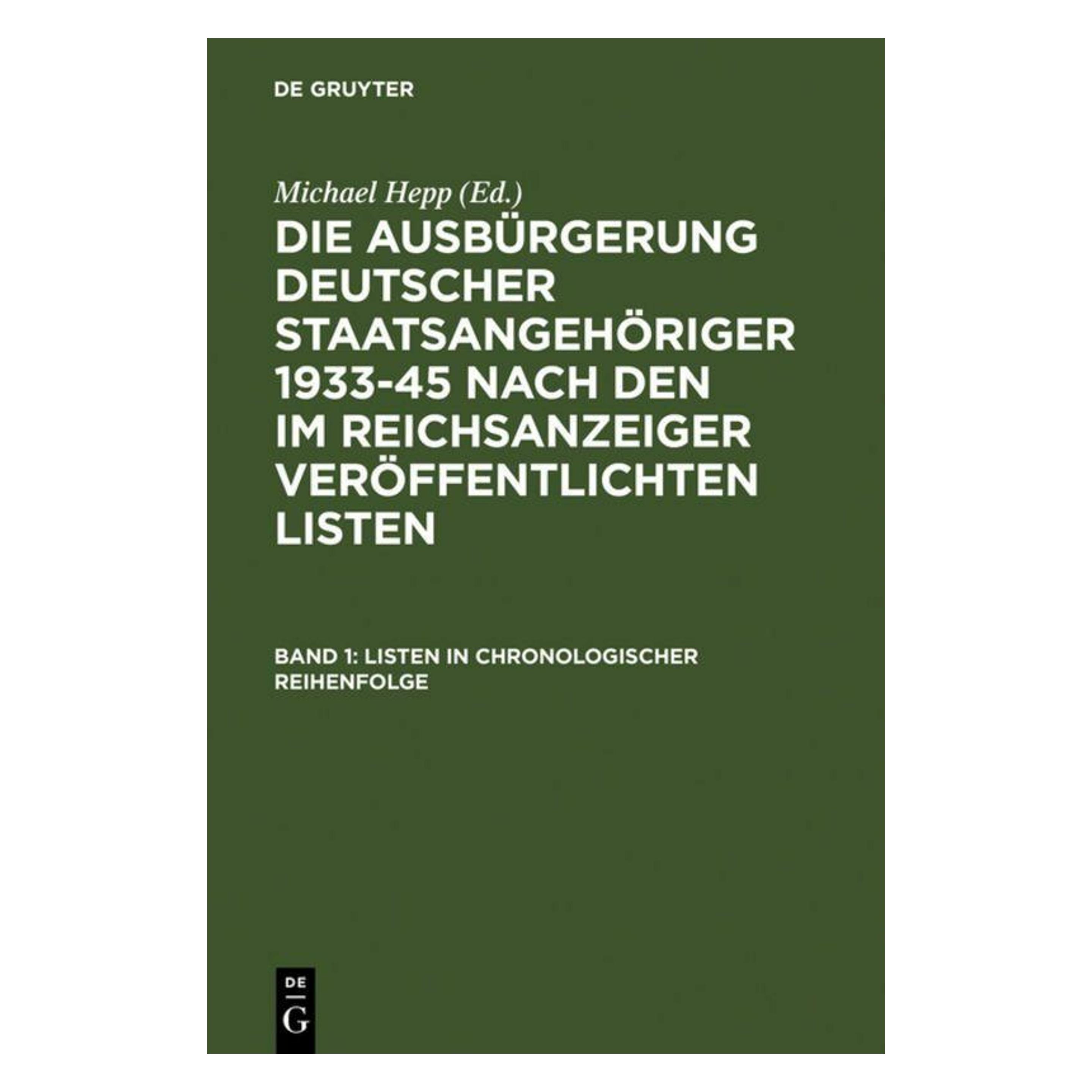 De Gruyter Listen in chronologischer Reihenfolge (Deutsch, Hans Georg Lehmann, Michael Hepp, 1985) (64602535)