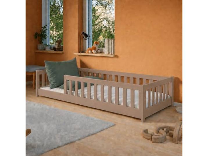 Kids Collective Bodenbett 90x200 cm, Milchschokolade, Rausfallschutz Montessori-Design, Lattenrost inklusive, Matratze optional, für Kinder und Jugendliche