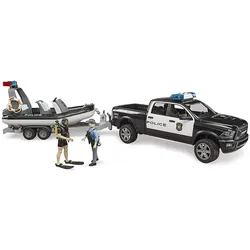 BRUDER® 02507 RAM 2500 Polizei Pick-up, Light and Sound Modul, Anhänger mit Boot, 2 Figuren