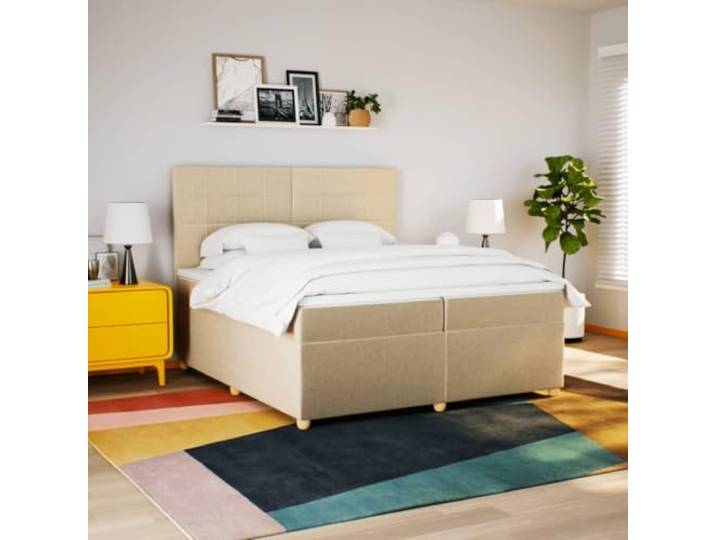 KTHLBRH Boxspringbett mit Matratze Creme 200 x 200 cm aus Stoff Taschenfederkernmatratzen, verstellbares Kopfteil inklusive, inkl. Lattenrost