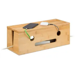 Relaxdays Kabelbox aus Bambus Hellbraun
