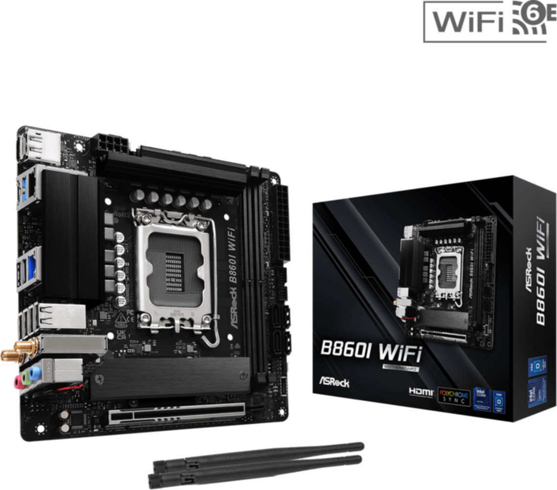 ASRock B860I WiFi Mini ITX moederbord met Intel B860 LGA 1851 Socket V1