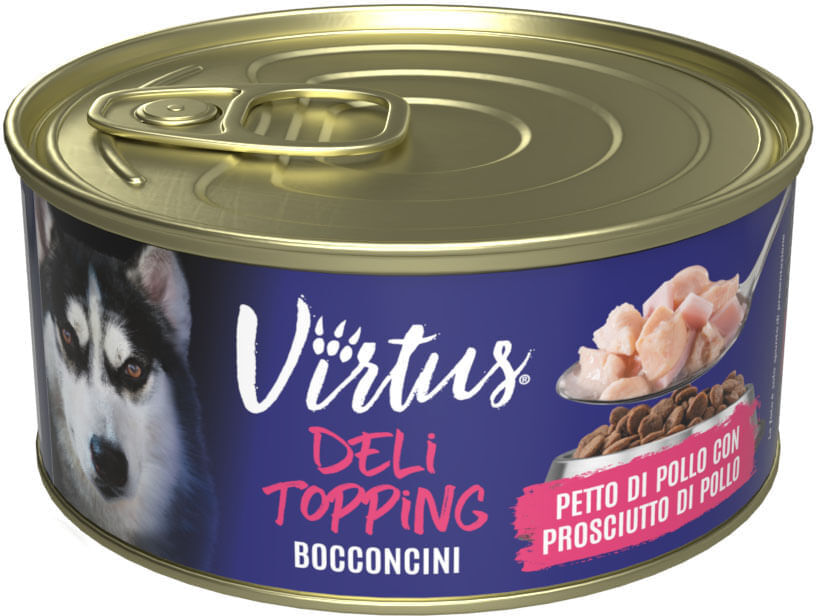 Virtus Deli Topping Dog Lattina Multipack 4x150G PETTO DI POLLO CON PROSCIUTTO DI POLLO