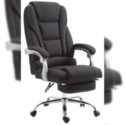 Décoshop26 - Bürostuhl auf Rollen mit Fußstütze und verstellbarer Höhe drehbar schwarzer Stoffbezug 10_0002588 10_0002588