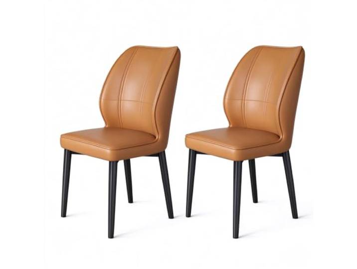 Minimalistischer Esszimmer-Akzentstuhl, Stuhl aus PU-Leder PU-Leder, dichtes Rückprallkissen, solide Stütze aus Kohlenstoffstahl, ideal for gewerbliche Cafés(Brown,2ps)