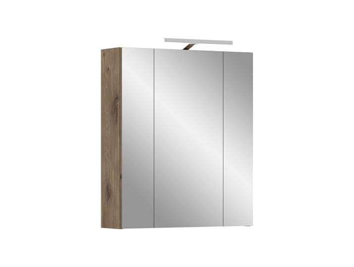 xonox.home – Spiegelschrank Ice 60x70x18 cm inkl. Beleuchtung in Korpus Nox Oak Nachbildung und Front schwarz matt – Spiegelschrank mit Licht in Holzoptik – markant & edel
