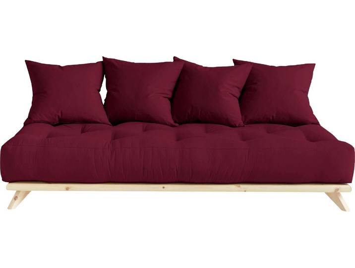Daybett KARUP DESIGN Senza, Sofa, mit Futonmatratze, minimalistisch, massives Kiefernholz , rot (bordeaux, klarlackiert), B:200cm H:85cm L:90cm, Daybetten, Daybett, Handgefertigt, skandinavisches Design, vielseitig, schlichter Stil