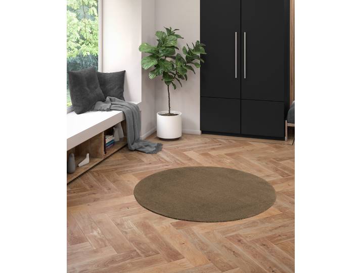 Kurzflorteppich Mire rund Braun Ø 200cm Polyester