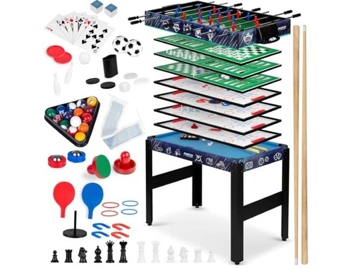 Neo-Sport Multi Spieltisch 12in1, Tischfußball, Tischflagge, Cimberg, Billard, Kontrolle, Bowling, Schach, Karten, 106 x 59 x 90 cm