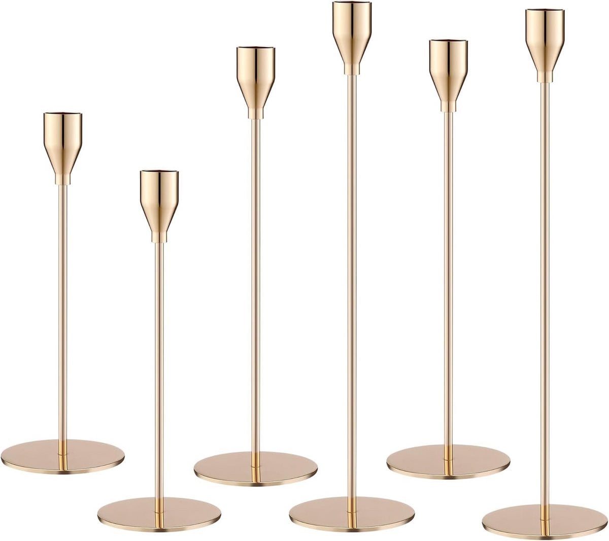 Set van 6 gouden conische kandelaars voor taperkaarsen