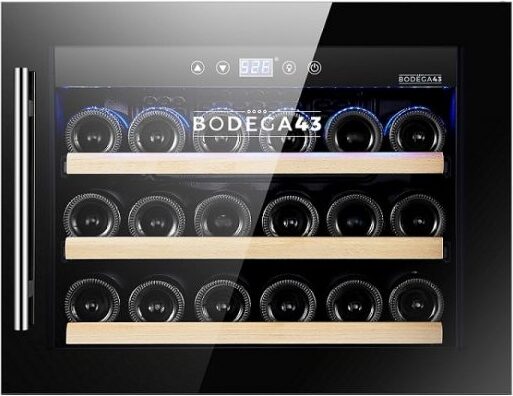 Kleiner einbau Weinkühlschrank BODEGA43-18C - Integrierbar - Blauer LED-Beleuchtung - 18 Flaschen - Energieeffizient, leise und vibrationsfrei