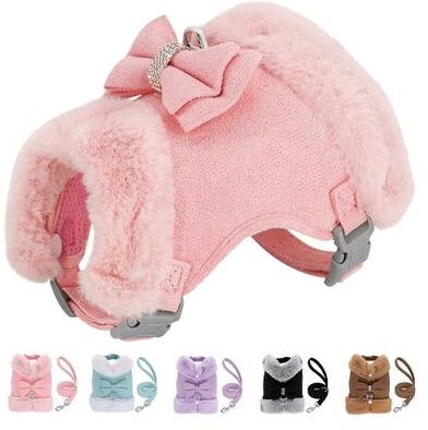 Inspired Finds SnuggleSpark Fur Dog Harness Set Rhinestone Bow For Warm Puppy Coats blue s