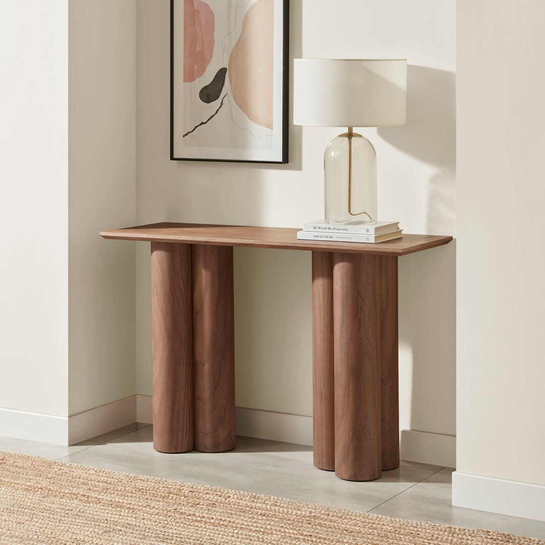 Ivy Bronx Delshawn Pebble Shaped Pillar Legged Veneer Wood Console Table - Luxury Scandi Style Walnut 78cm H X 120cm W X 40cm D